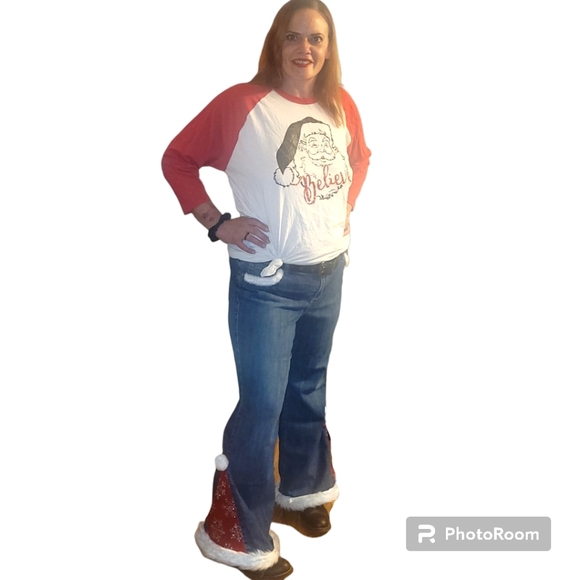 Christmas Santa Hat Pants Jeans Upcycled one of a kind handmade - Picture 3 of 12